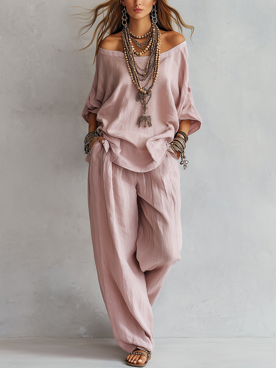 Wynne | Off-Shoulder Linen Wide-Leg Co-ord Set