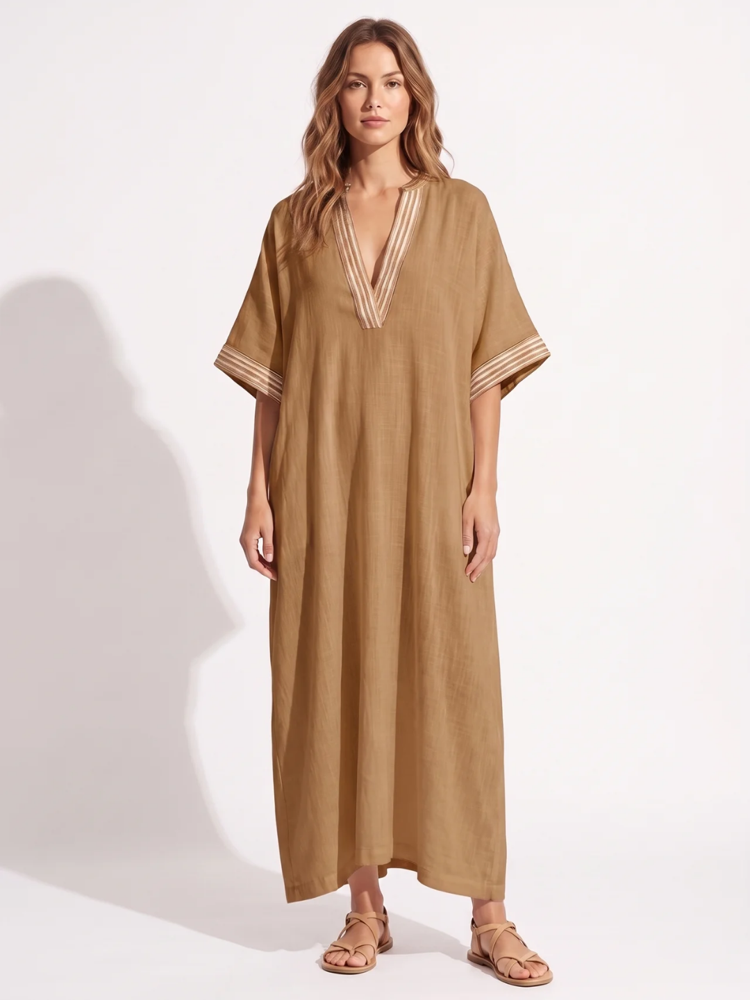 Zoey | Contrast Trim V-Neck Kaftan Maxi Dress