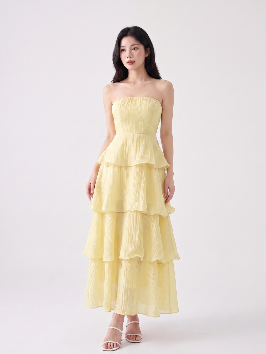 GISELLE Women's Strapless Tiered Ruffle Maxi Dress