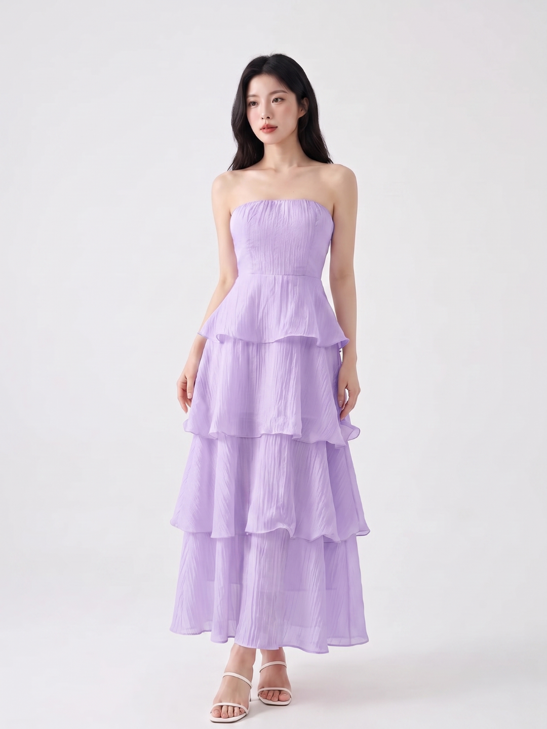GISELLE Women's Strapless Tiered Ruffle Maxi Dress