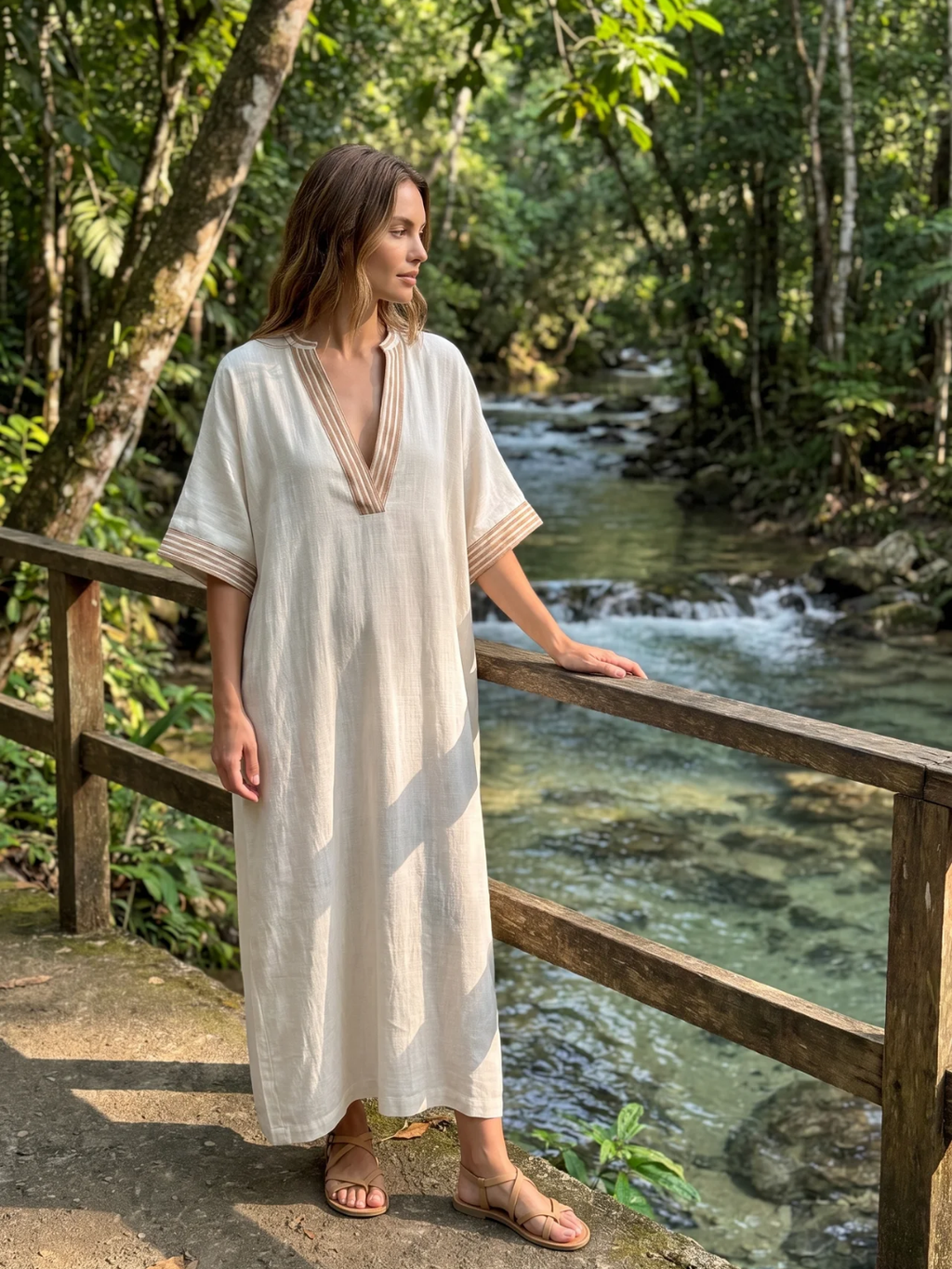 Zoey | Contrast Trim V-Neck Kaftan Maxi Dress