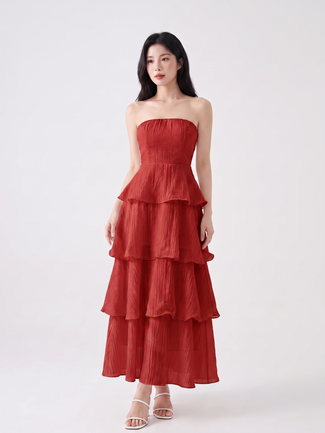 GISELLE Women's Strapless Tiered Ruffle Maxi Dress