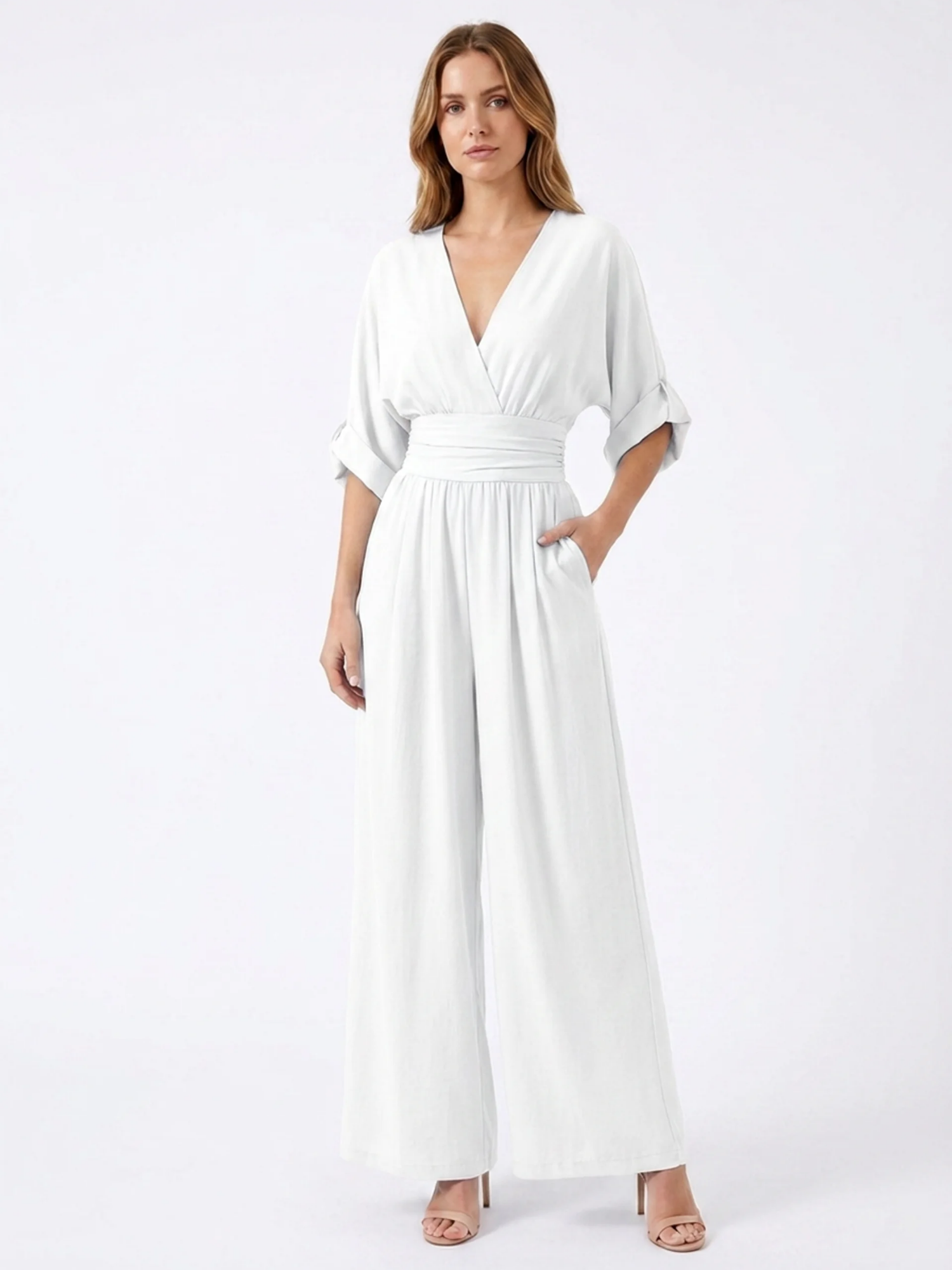 ORIANA Women's V-Neck Wide Leg Jumpsuit