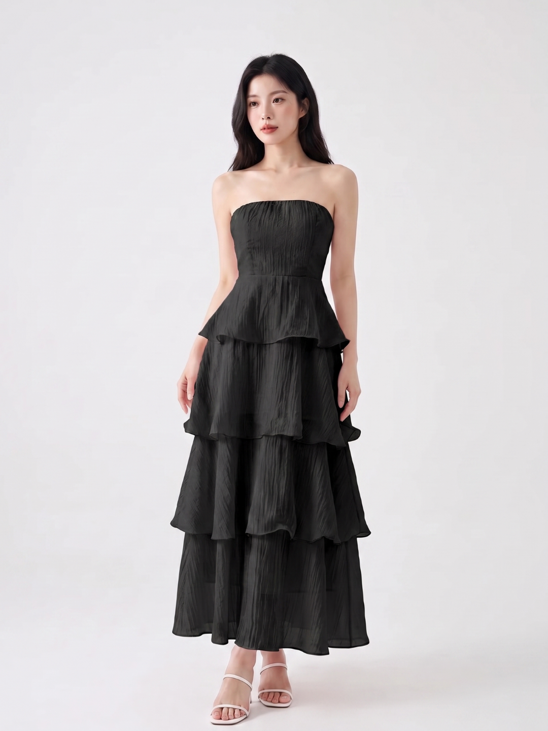 GISELLE Women's Strapless Tiered Ruffle Maxi Dress