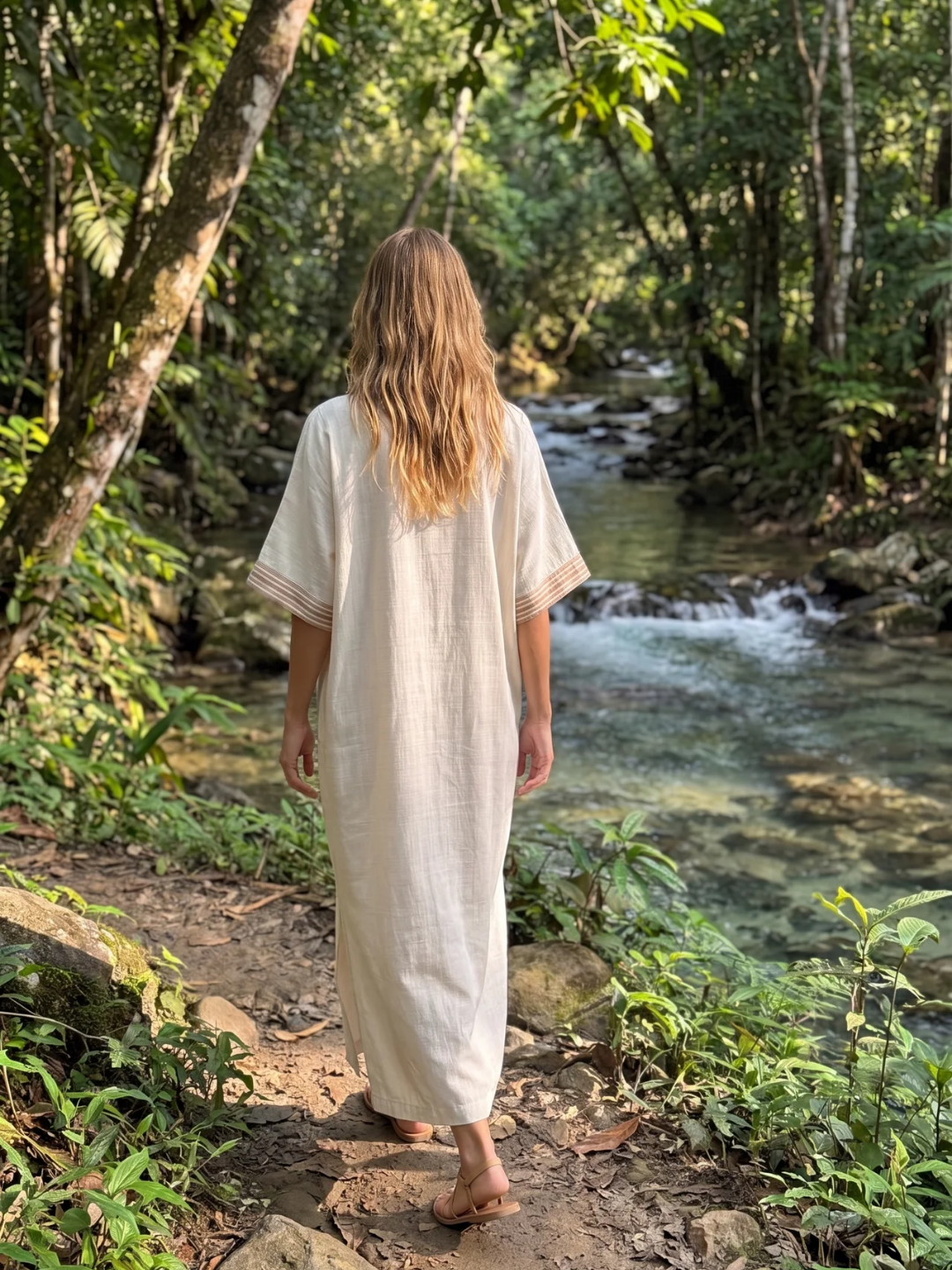 Zoey | Contrast Trim V-Neck Kaftan Maxi Dress