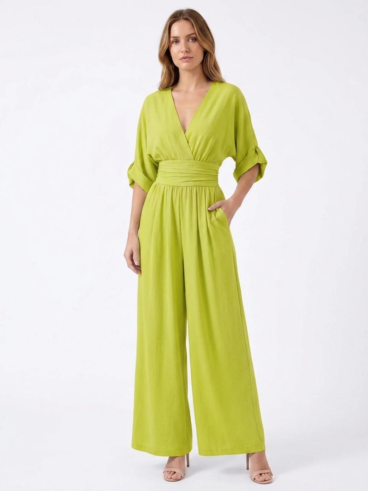 ORIANA Women's V-Neck Wide Leg Jumpsuit