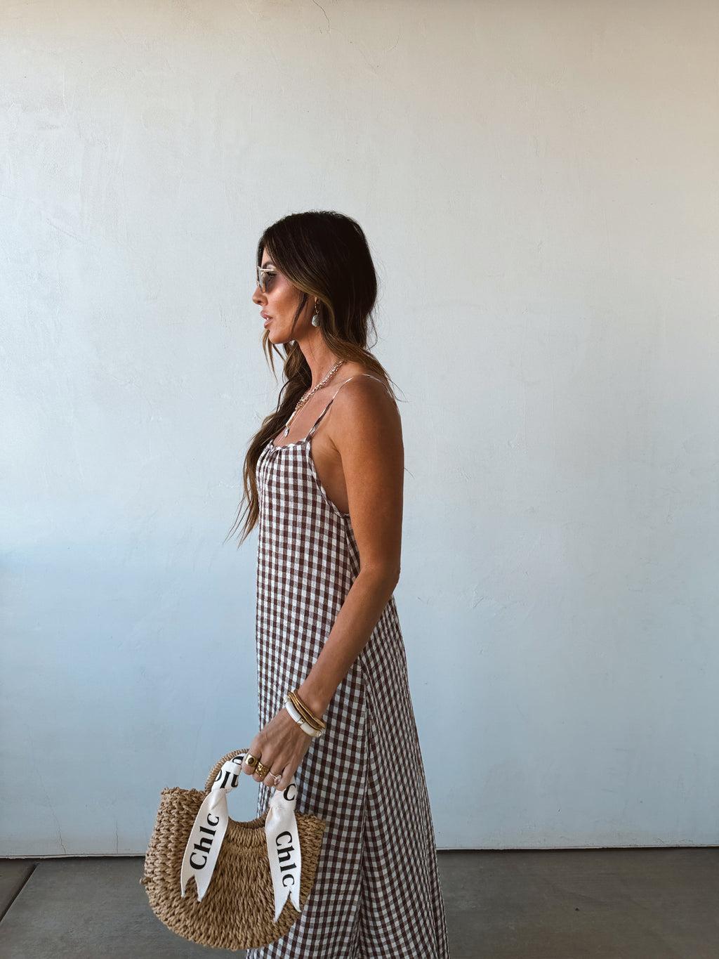 Sadie | Gingham Cotton Scoop-Neck Spaghetti Strap Maxi Dress