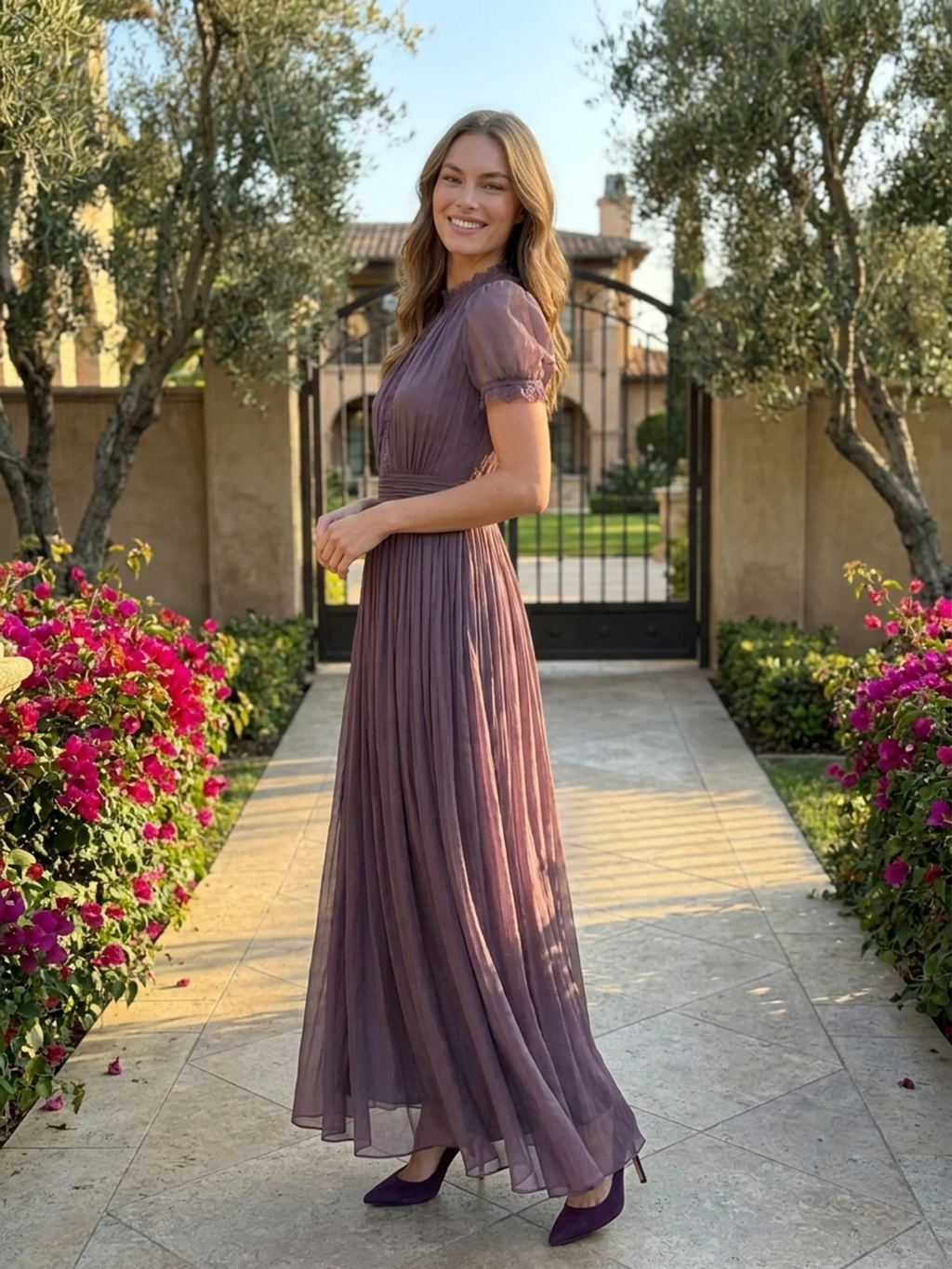 SAYLOR Women's Lace Keyhole Chiffon Maxi Dress