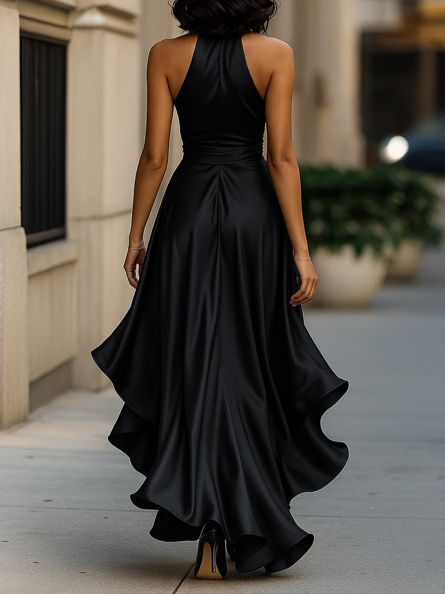 Mia | Halter Wrap High-Low Maxi Dress
