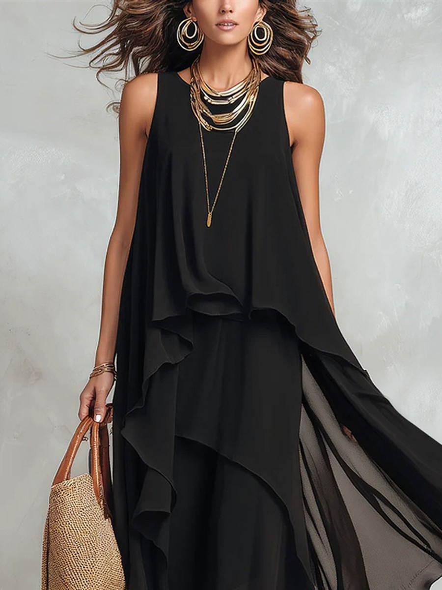 Goldie | Tiered Ruffle Chiffon Maxi Dress