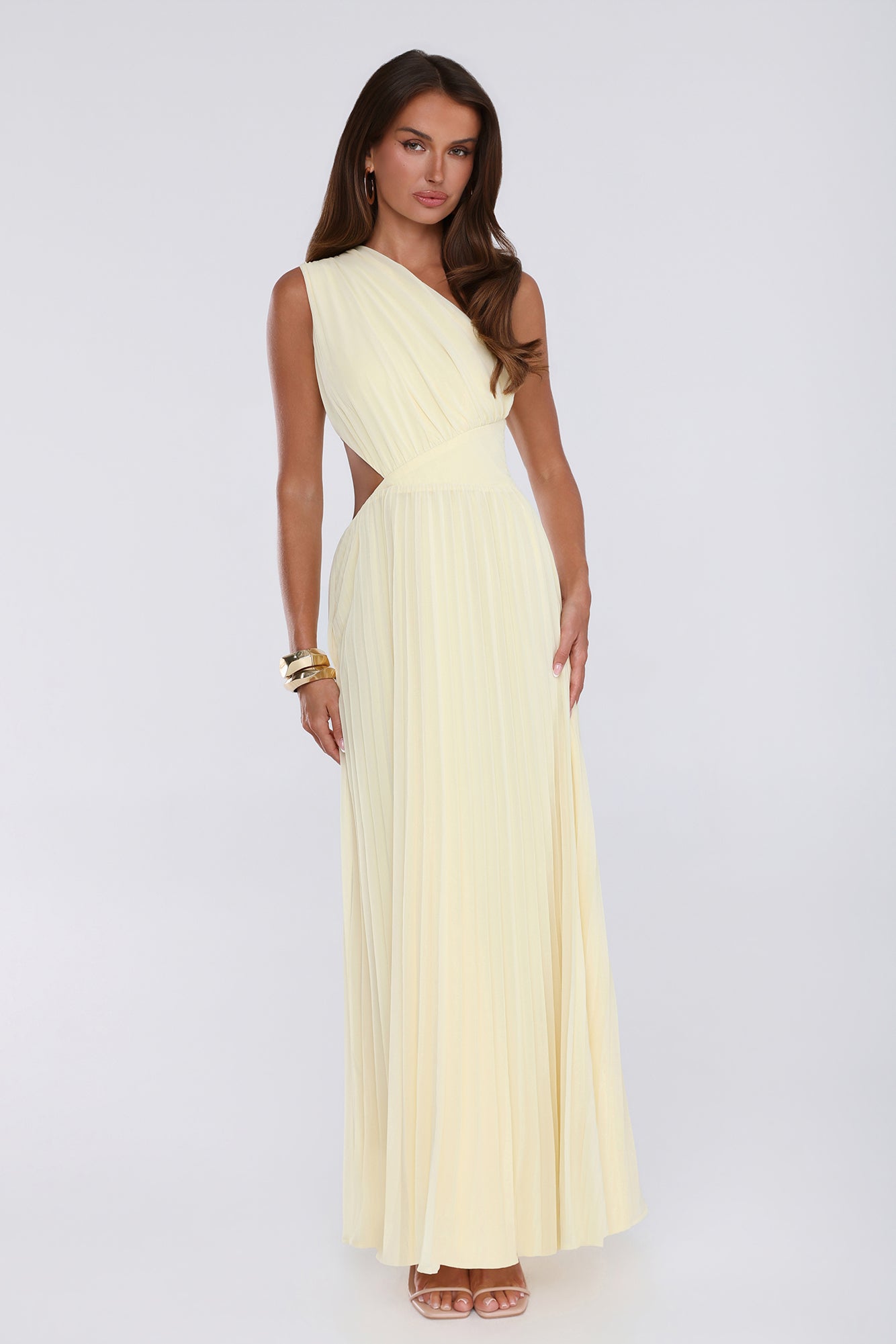 Jenna | One-Shoulder Cutout Pleated Maxi Dress