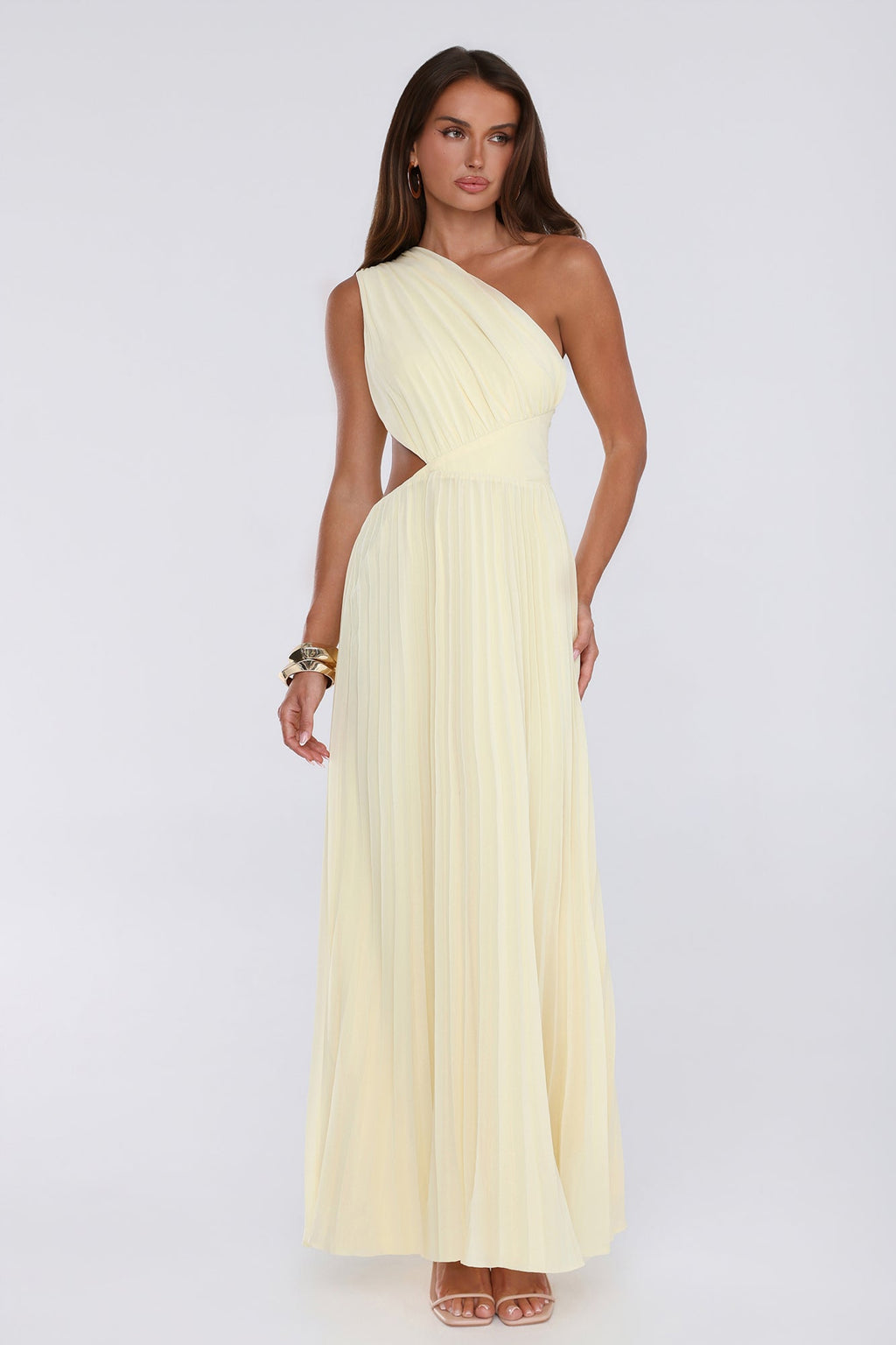 Jenna | One-Shoulder Cutout Pleated Maxi Dress