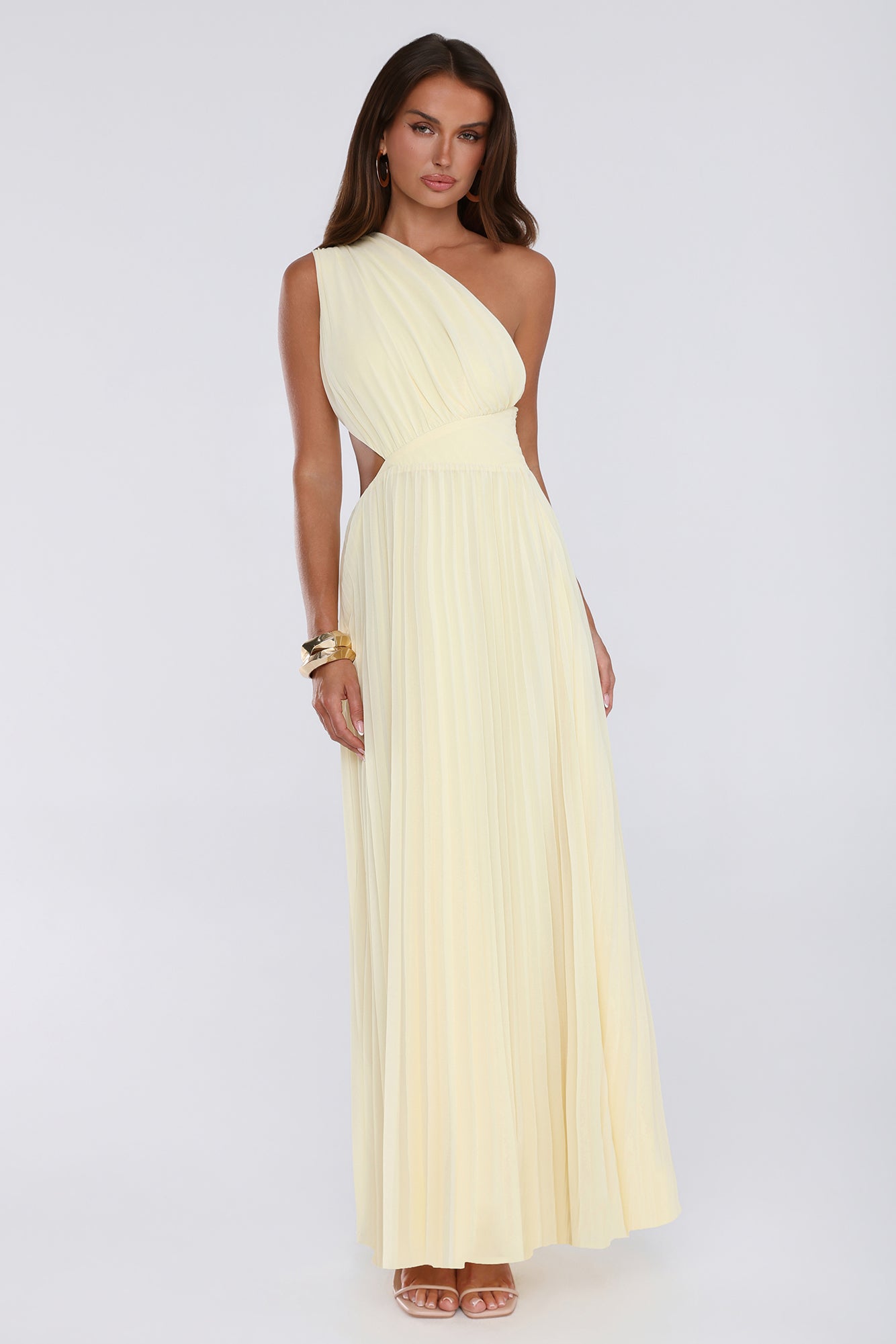 Jenna | One-Shoulder Cutout Pleated Maxi Dress