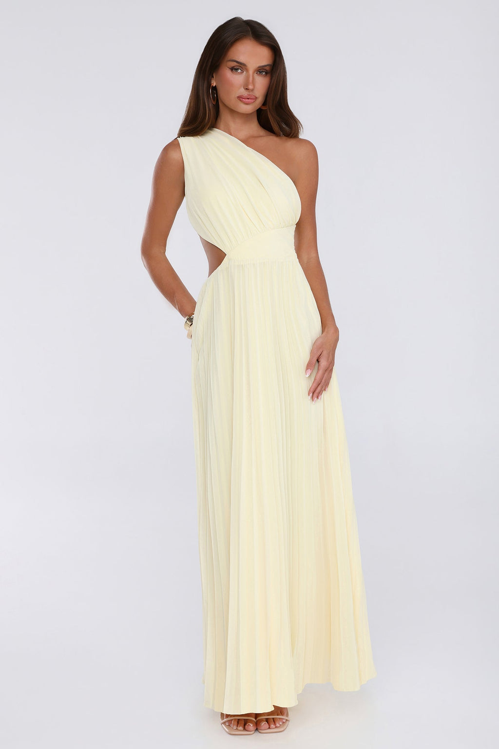 Jenna | One-Shoulder Cutout Pleated Maxi Dress