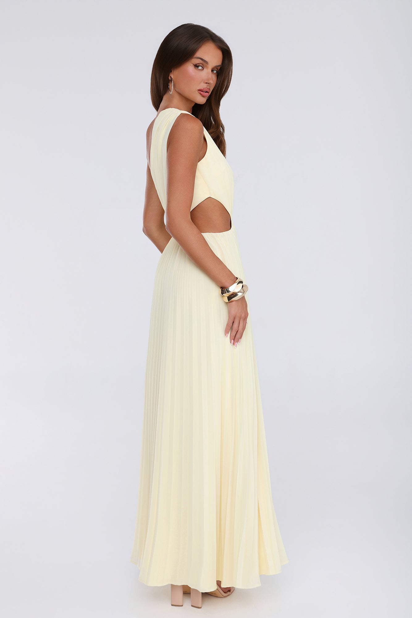 Jenna | One-Shoulder Cutout Pleated Maxi Dress