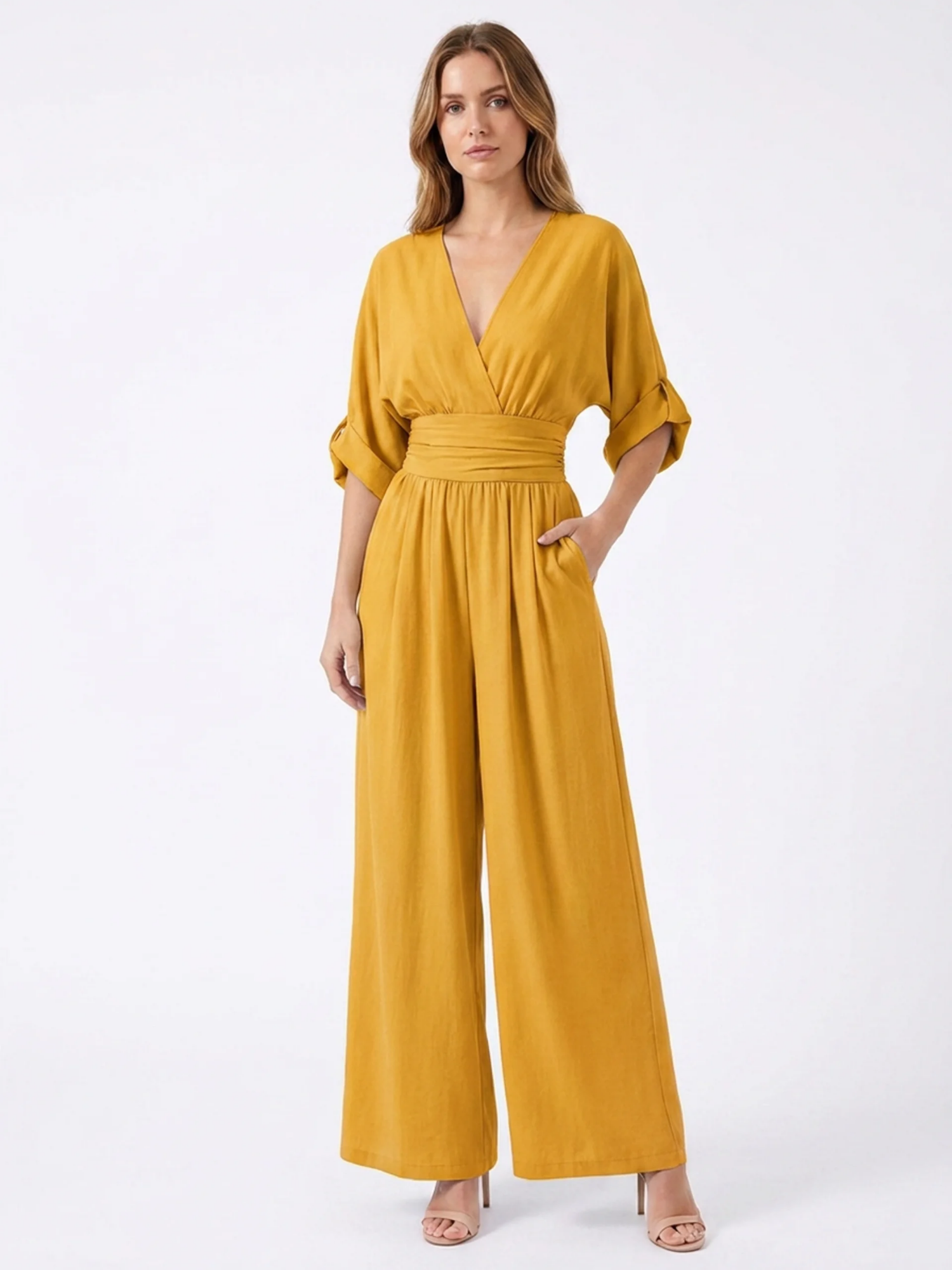 ORIANA Women's V-Neck Wide Leg Jumpsuit