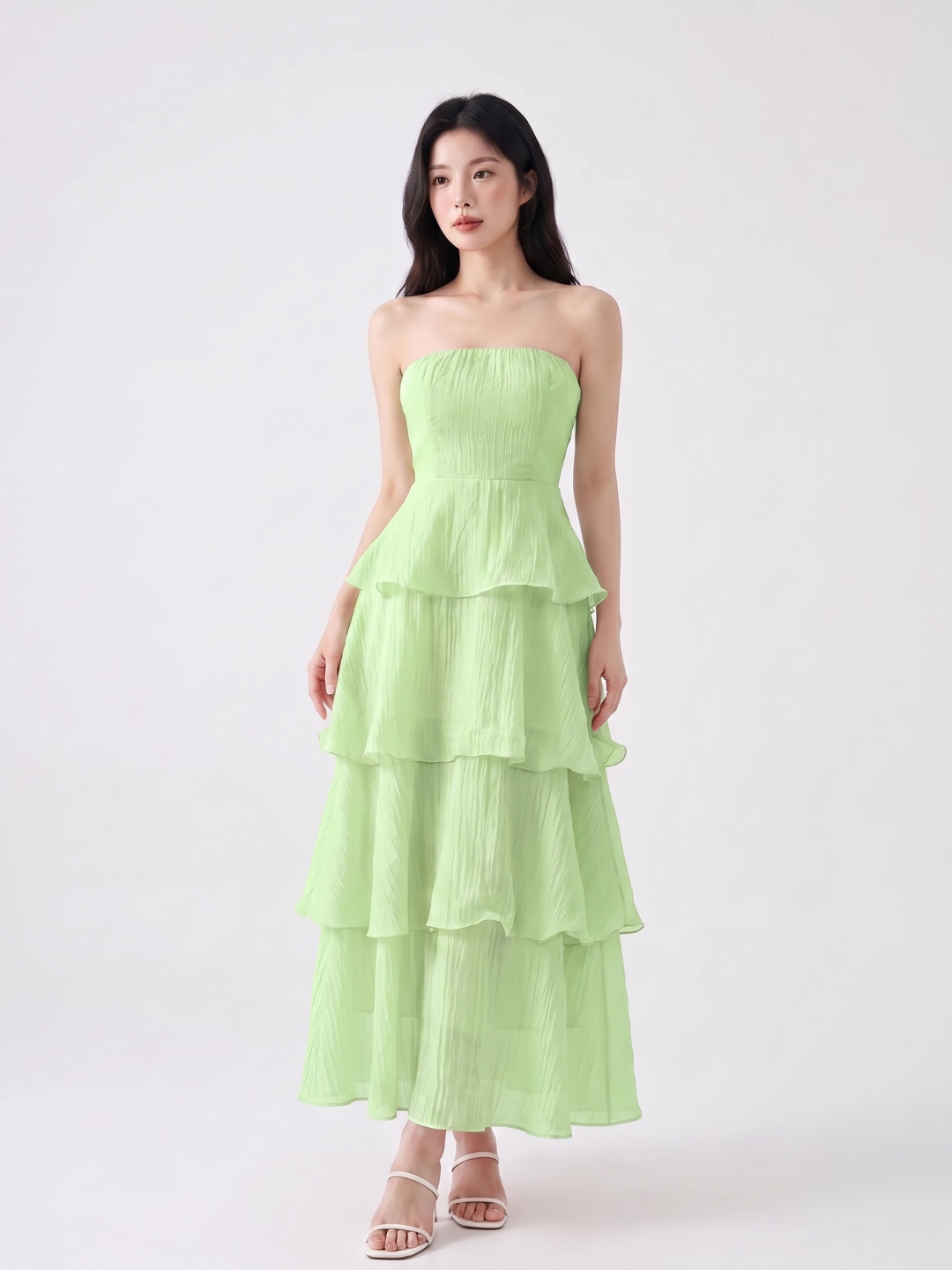 GISELLE Women's Strapless Tiered Ruffle Maxi Dress