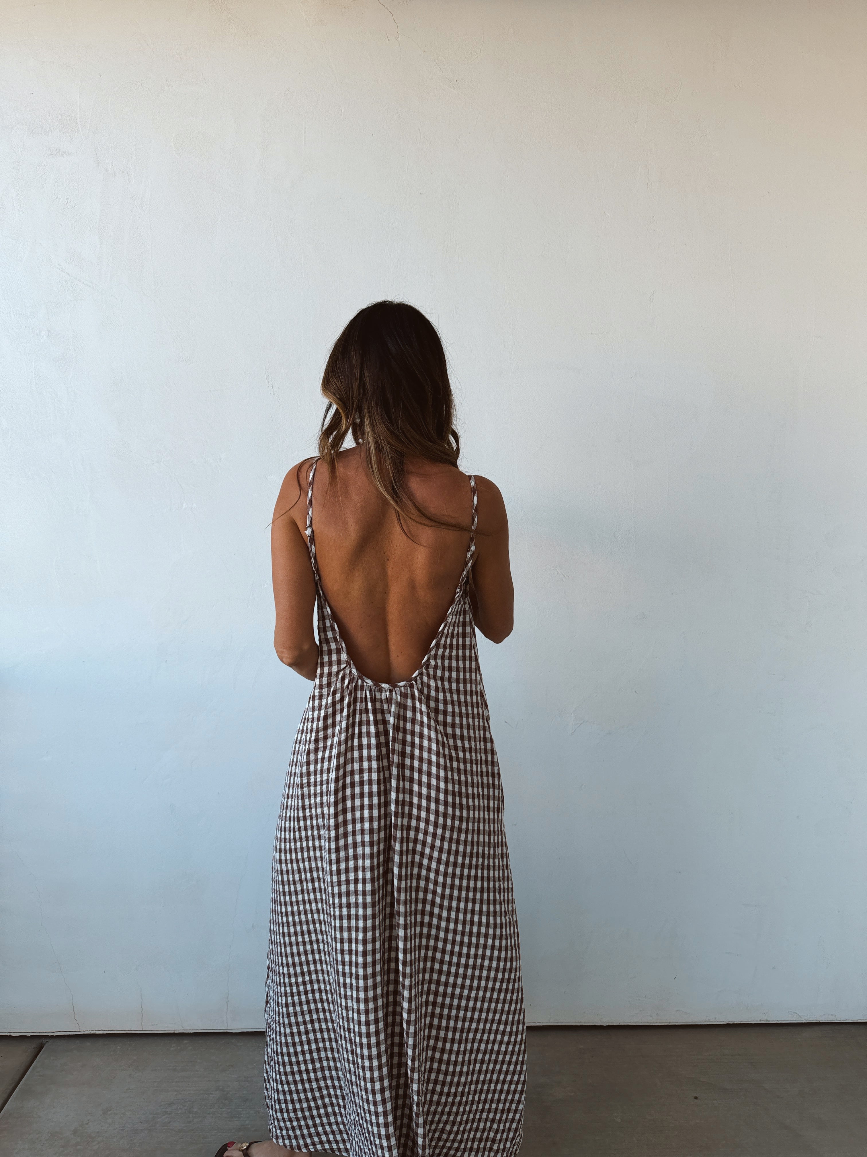 Sadie | Gingham Cotton Scoop-Neck Spaghetti Strap Maxi Dress