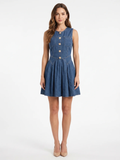 Victoria | Jewel Button Fit-and-Flare Denim Mini Dress