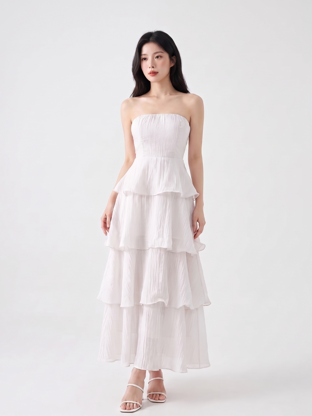GISELLE Women's Strapless Tiered Ruffle Maxi Dress