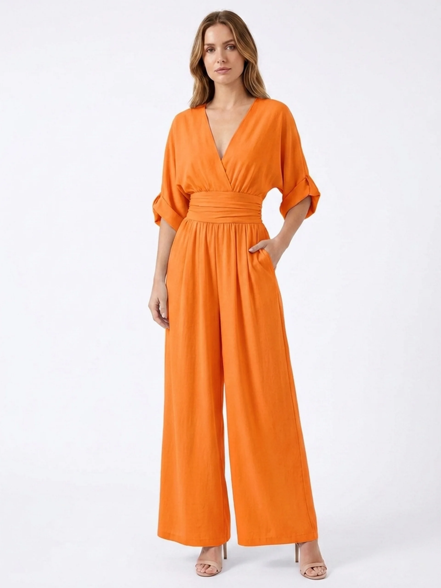 ORIANA Women's V-Neck Wide Leg Jumpsuit
