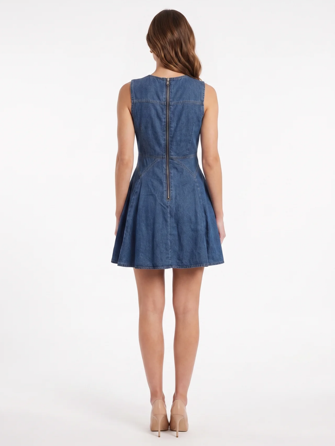 Victoria | Jewel Button Fit-and-Flare Denim Mini Dress