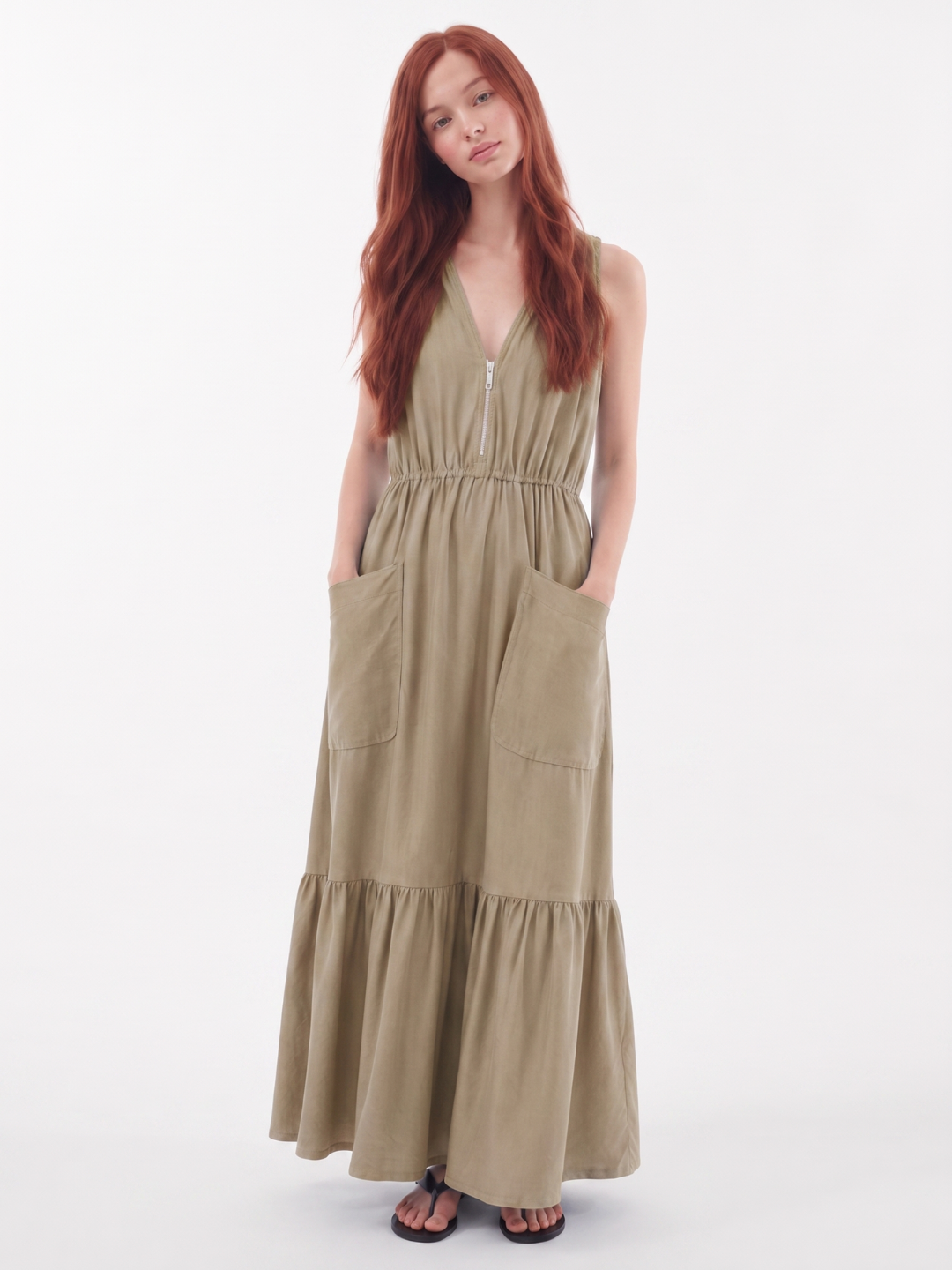 TINSLEY Women's Sleeveless Zip-Front V-Neck Maxi Dress