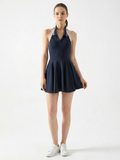QUINCEY Women's Halter Polo Collar 2-in-1 Active Tennis Dress