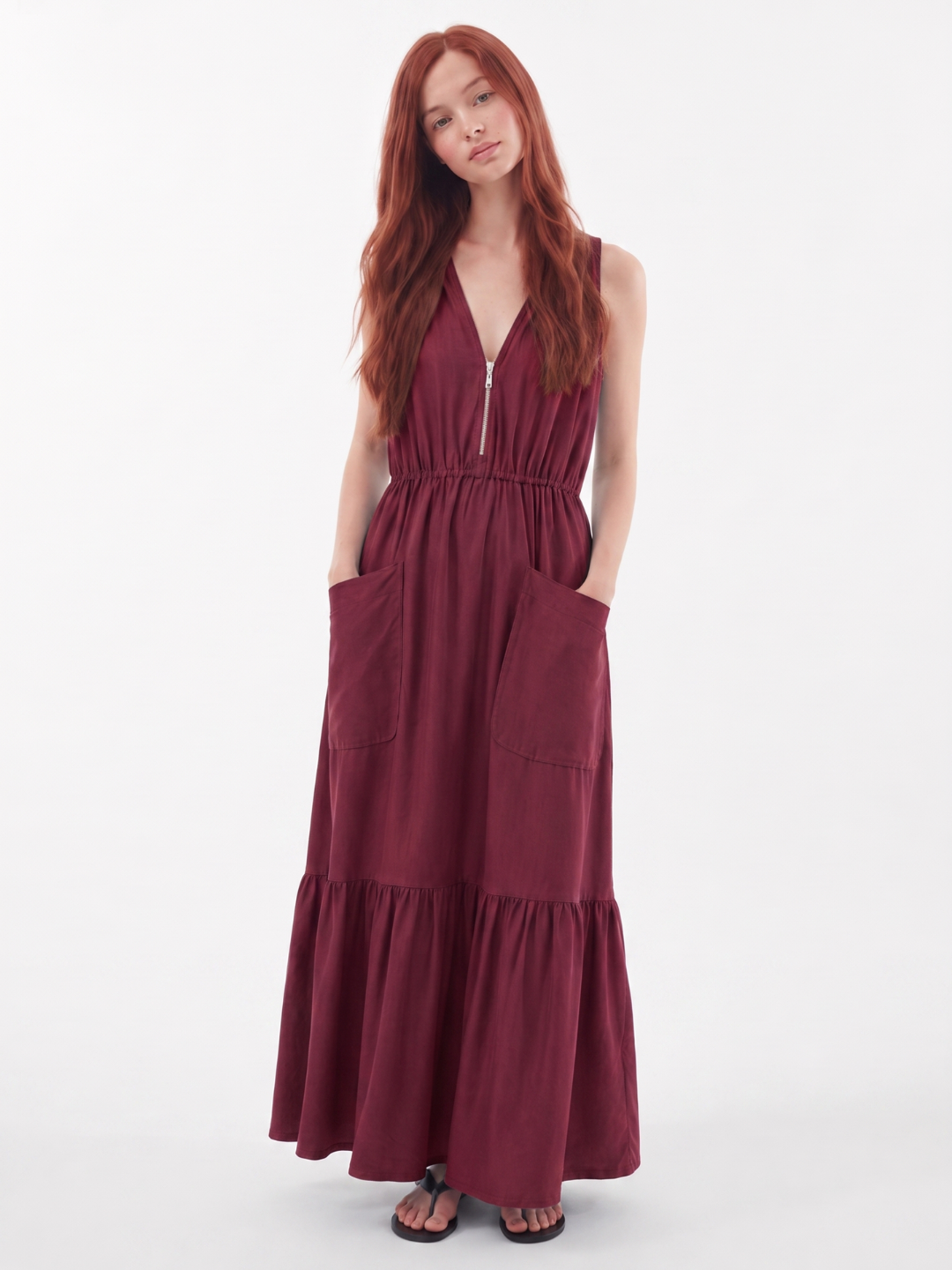 TINSLEY Women's Sleeveless Zip-Front V-Neck Maxi Dress