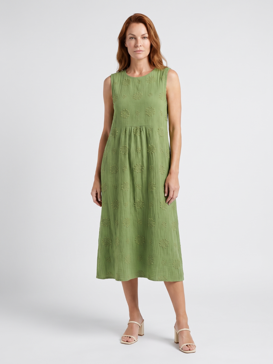 Ariana | Embroidered Round Neck A-Line Midi Dress