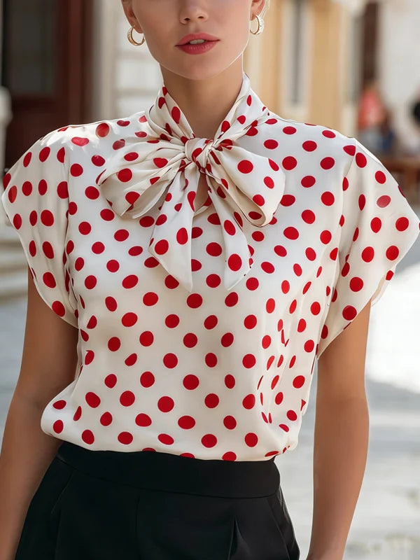Josephine | Polka Dot Bow-Tie Satin Top