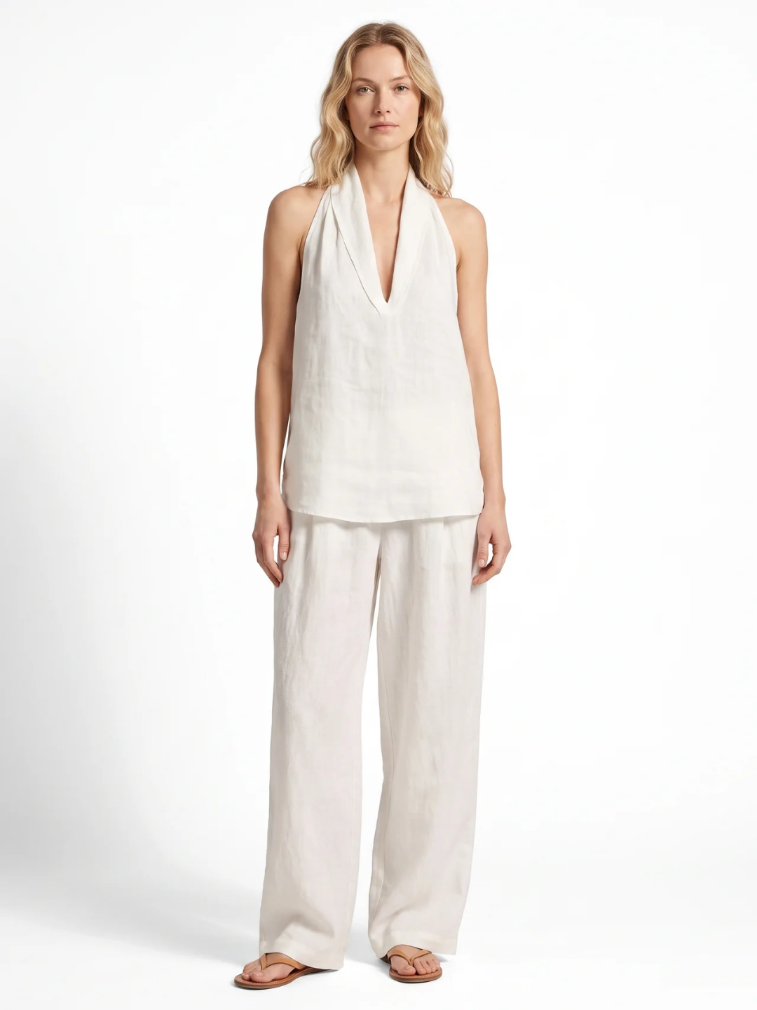 Leah | Halter V-Neck Wide-Leg Two-Piece Set