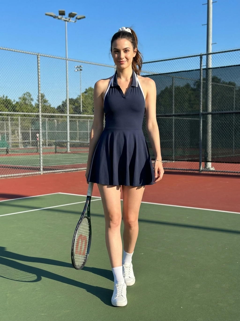 QUINCEY Women's Halter Polo Collar 2-in-1 Active Tennis Dress