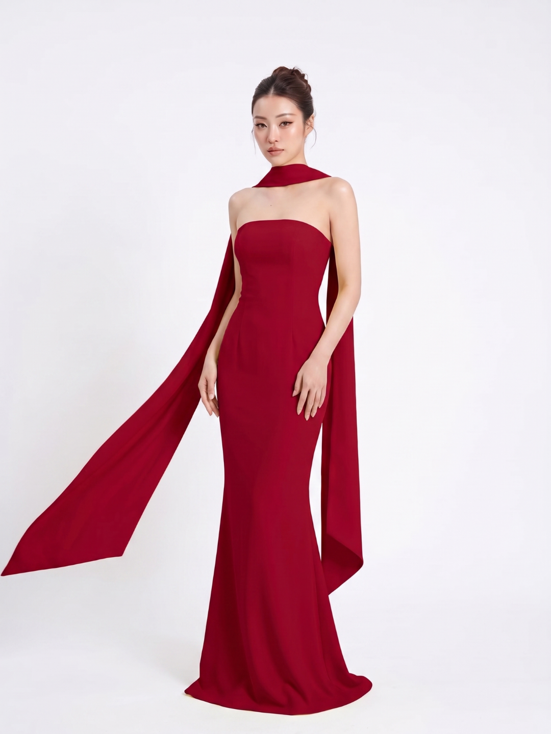 JOELLE Women's Strapless One-Shoulder Sash Maxi Dress