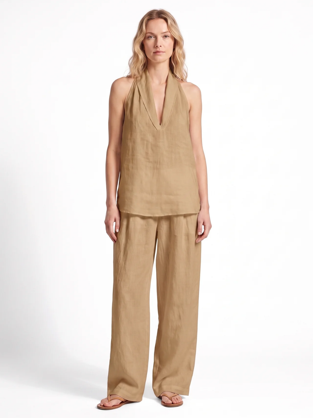 Leah | Halter V-Neck Wide-Leg Two-Piece Set