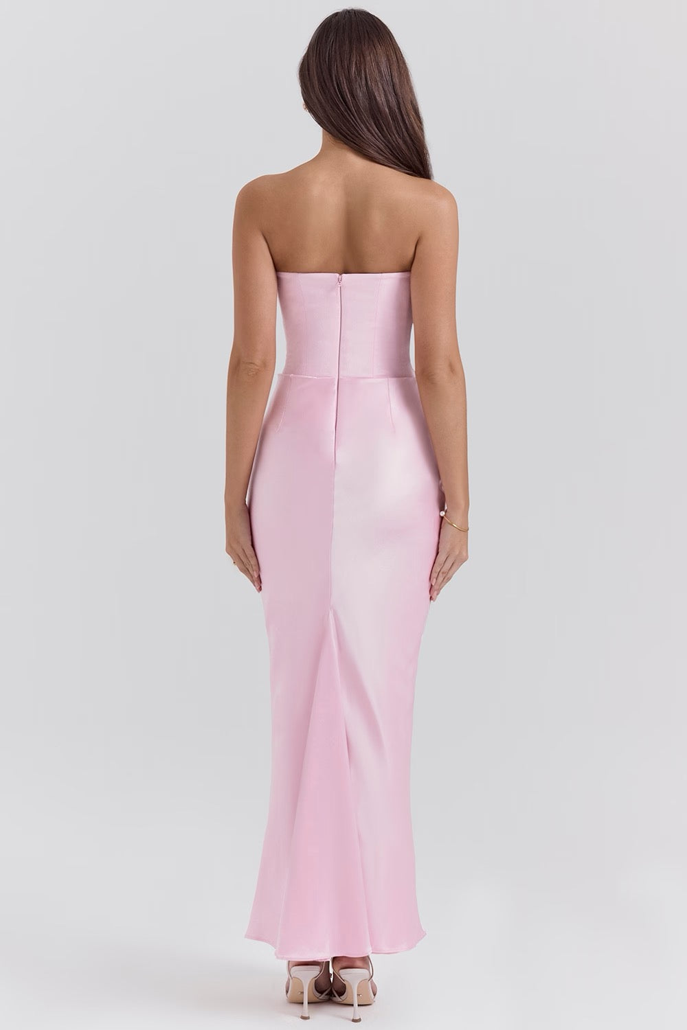Cynthia | Strapless Draped Satin Maxi Dress