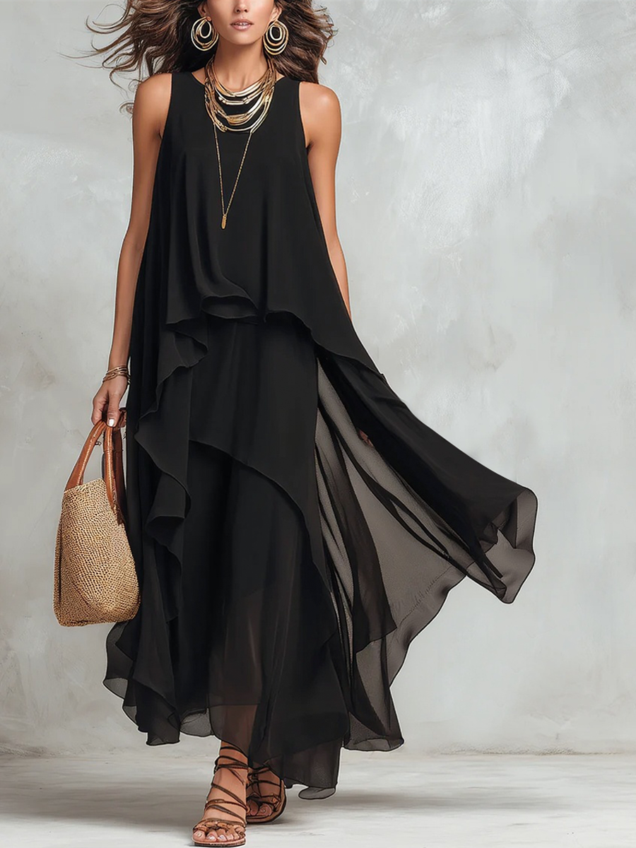 Goldie | Tiered Ruffle Chiffon Maxi Dress