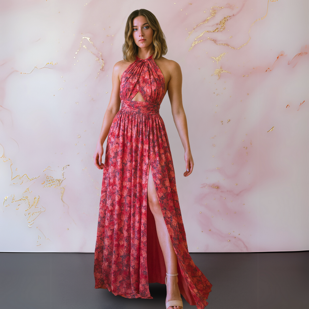 Marlowe | Floral Halter High-Slit Maxi Dress