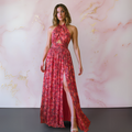Marlowe | Floral Halter High-Slit Maxi Dress