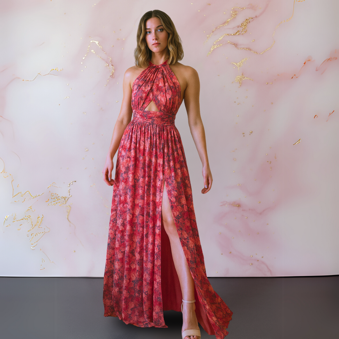 Marlowe | Floral Halter High-Slit Maxi Dress