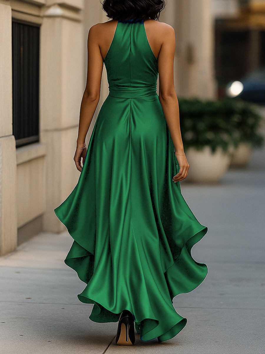 Mia | Halter Wrap High-Low Maxi Dress