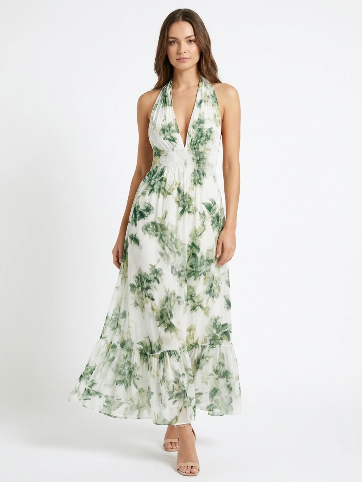 BEXLEY Women's Botanical Halter Neck Chiffon Midi Dress