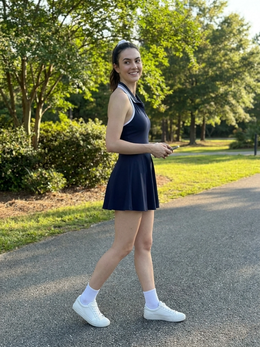 QUINCEY Women's Halter Polo Collar 2-in-1 Active Tennis Dress
