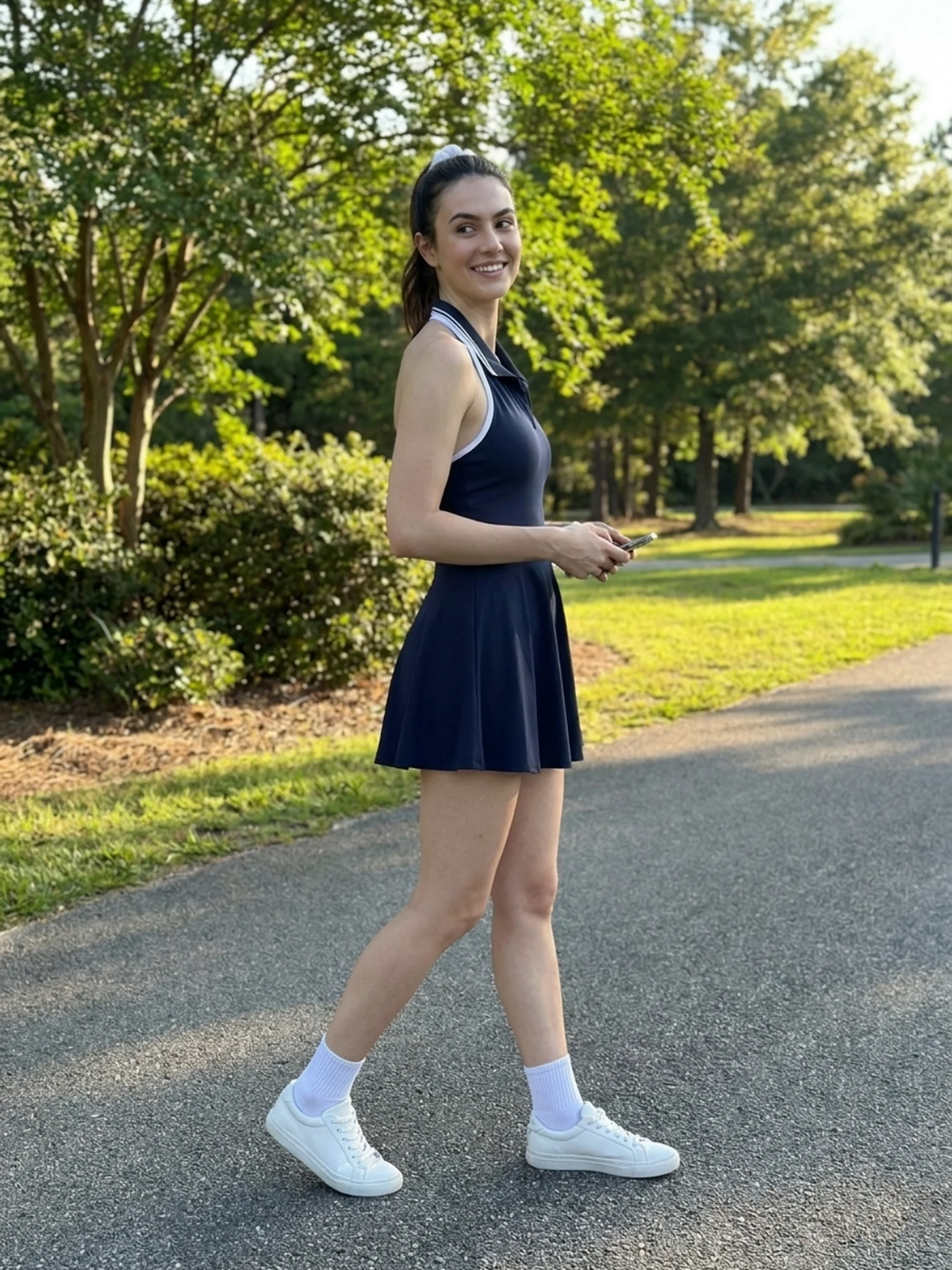 QUINCEY Women's Halter Polo Collar 2-in-1 Active Tennis Dress