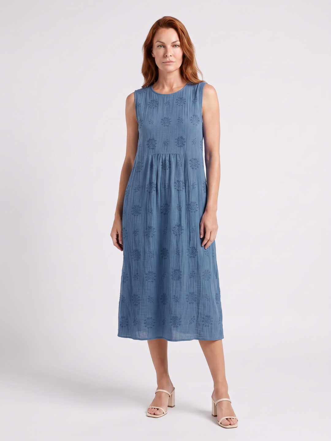 Ariana | Embroidered Round Neck A-Line Midi Dress