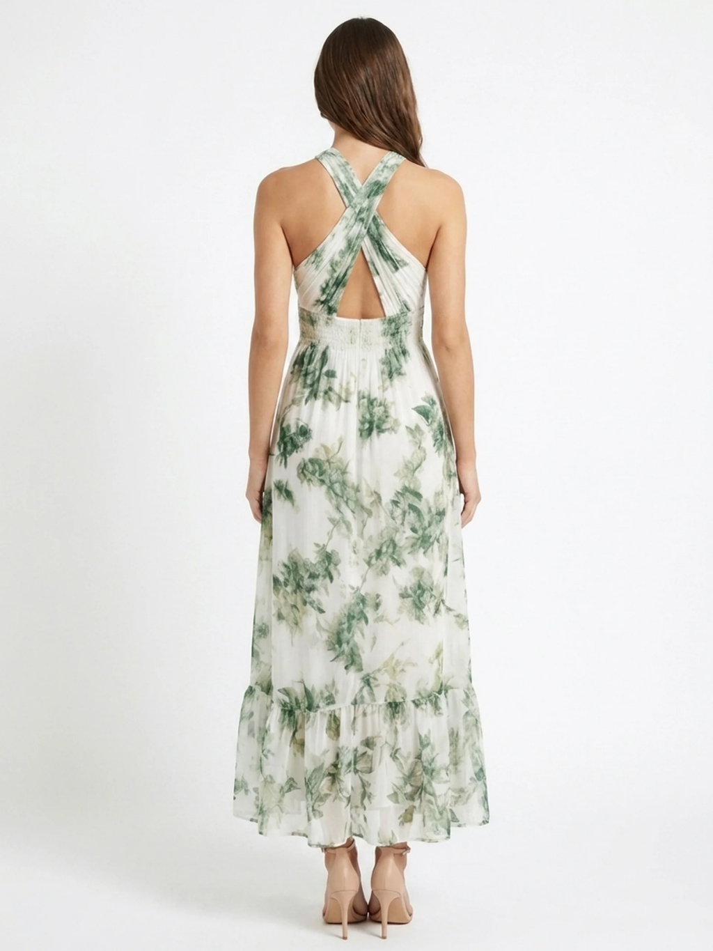 BEXLEY Women's Botanical Halter Neck Chiffon Midi Dress