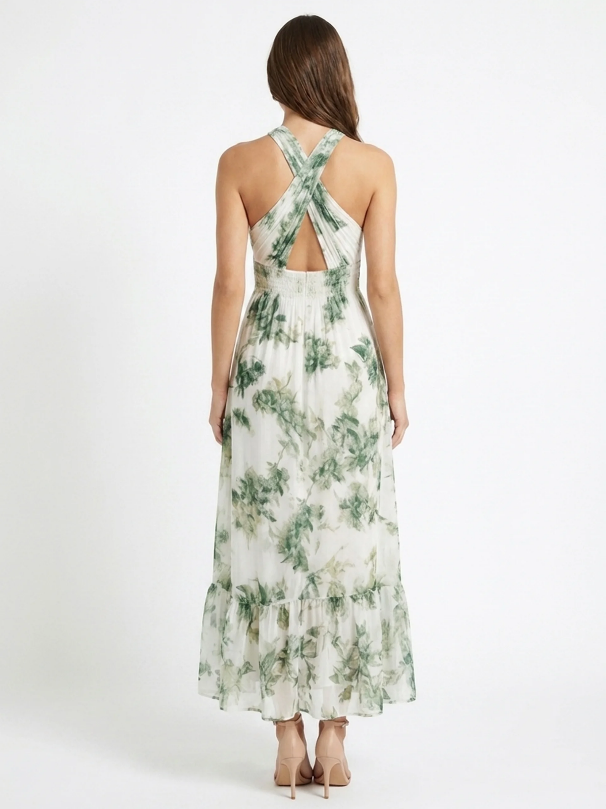 BEXLEY Women's Botanical Halter Neck Chiffon Midi Dress