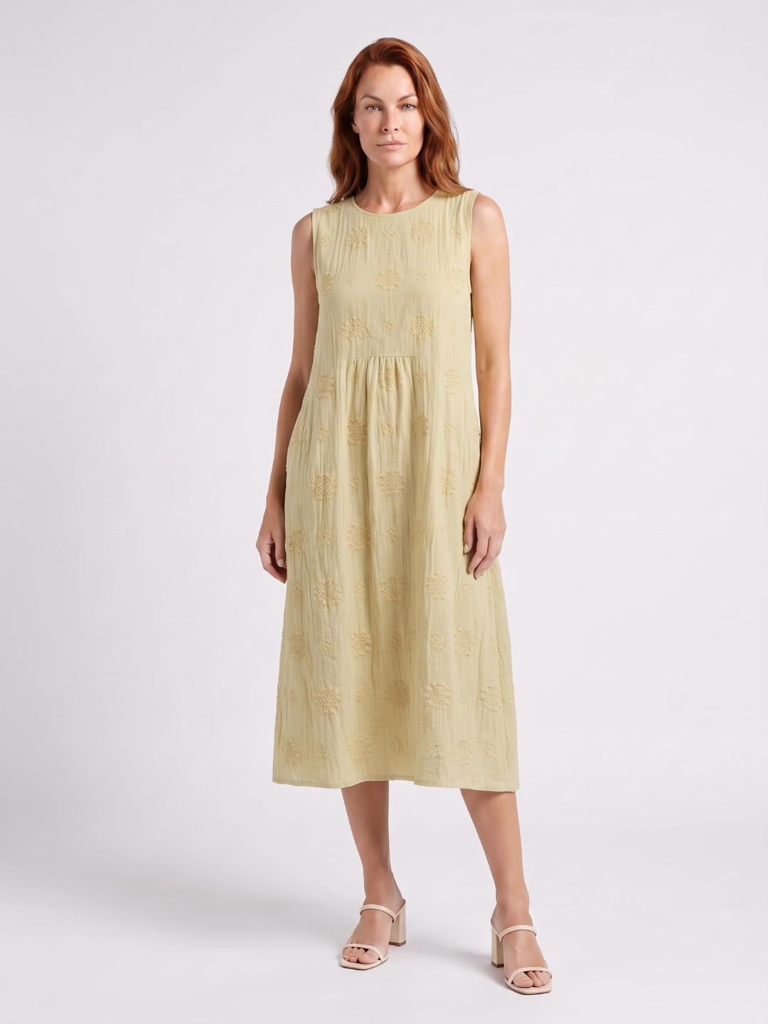 Ariana | Embroidered Round Neck A-Line Midi Dress