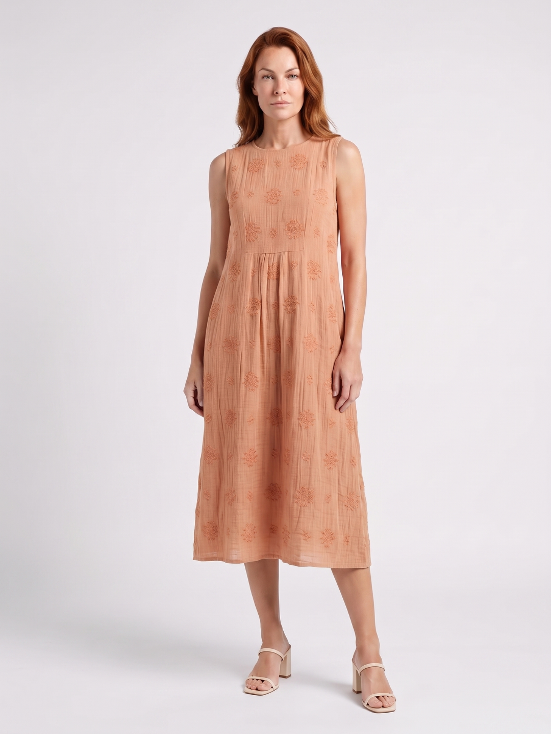 Ariana | Embroidered Round Neck A-Line Midi Dress
