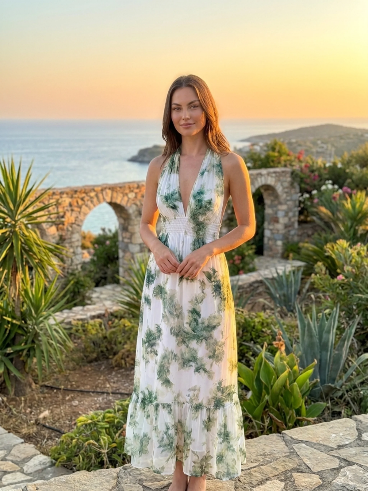 BEXLEY Women's Botanical Halter Neck Chiffon Midi Dress